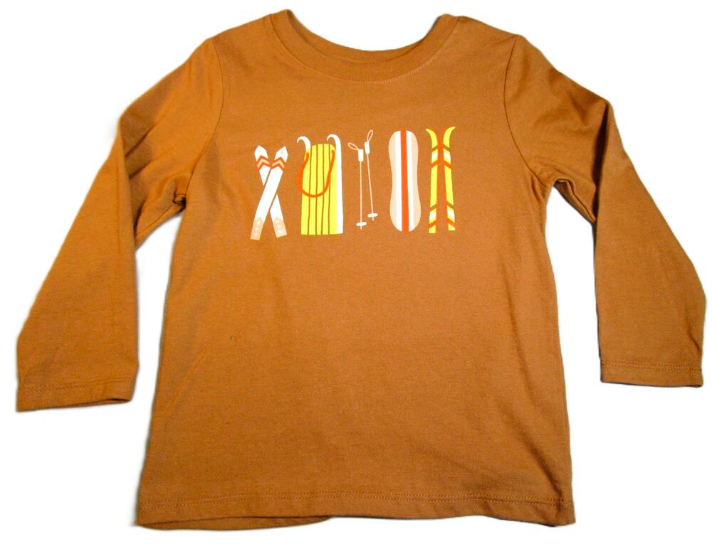 Cat & Jack Unisex Toddler Brown Long Sleeve Tee Size 3T Ski Applique Activewear